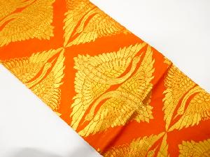 向かい鶴模様織り出しリバーシブル全通袋帯